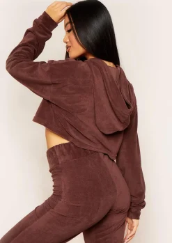 Shop Grace Chocolate Velour Cropped Hoodie Women Tracksuits
