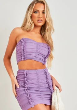 Hadley Purple Mesh Frill Bandeau Crop Top^Missy Empire Fashion