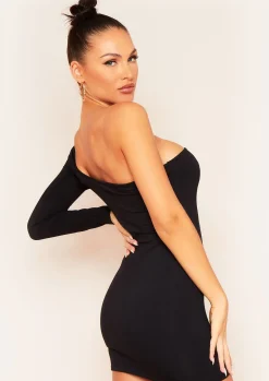 Online Hailey Black One Sleeve Thick Jersey Mini Dress Women Dresses