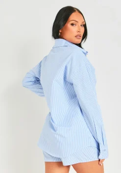 Hallie Blue Pinstripe Oversized Shirt^Missy Empire Best