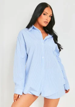 Hallie Blue Pinstripe Oversized Shirt^Missy Empire Best