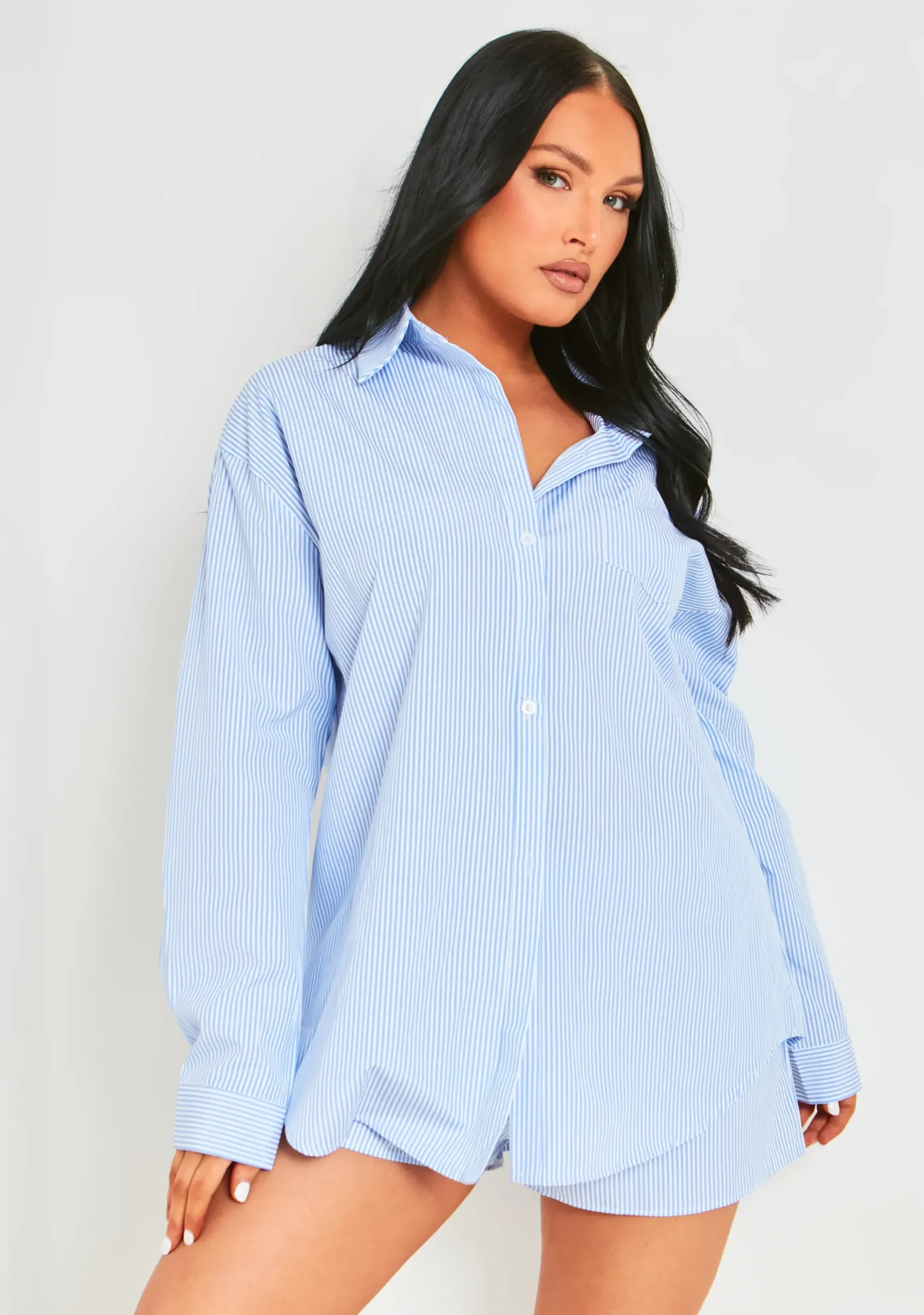 Hallie Blue Pinstripe Oversized Shirt^Missy Empire Best