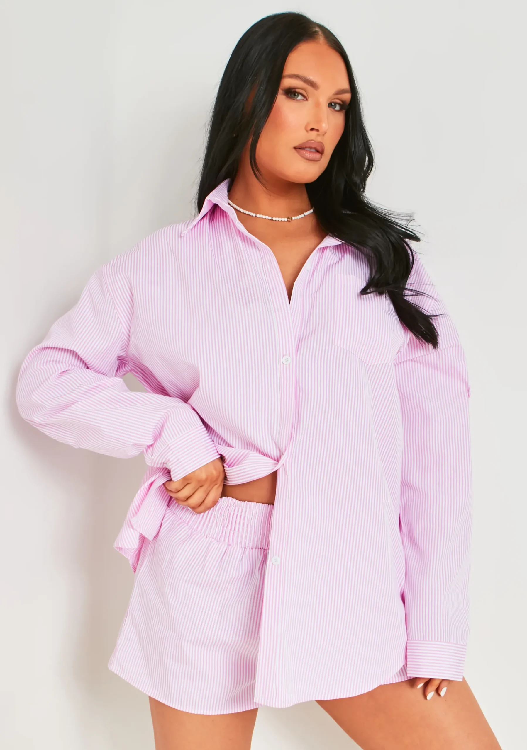 Hallie Pink Pinstripe Oversized Shirt^Missy Empire Outlet