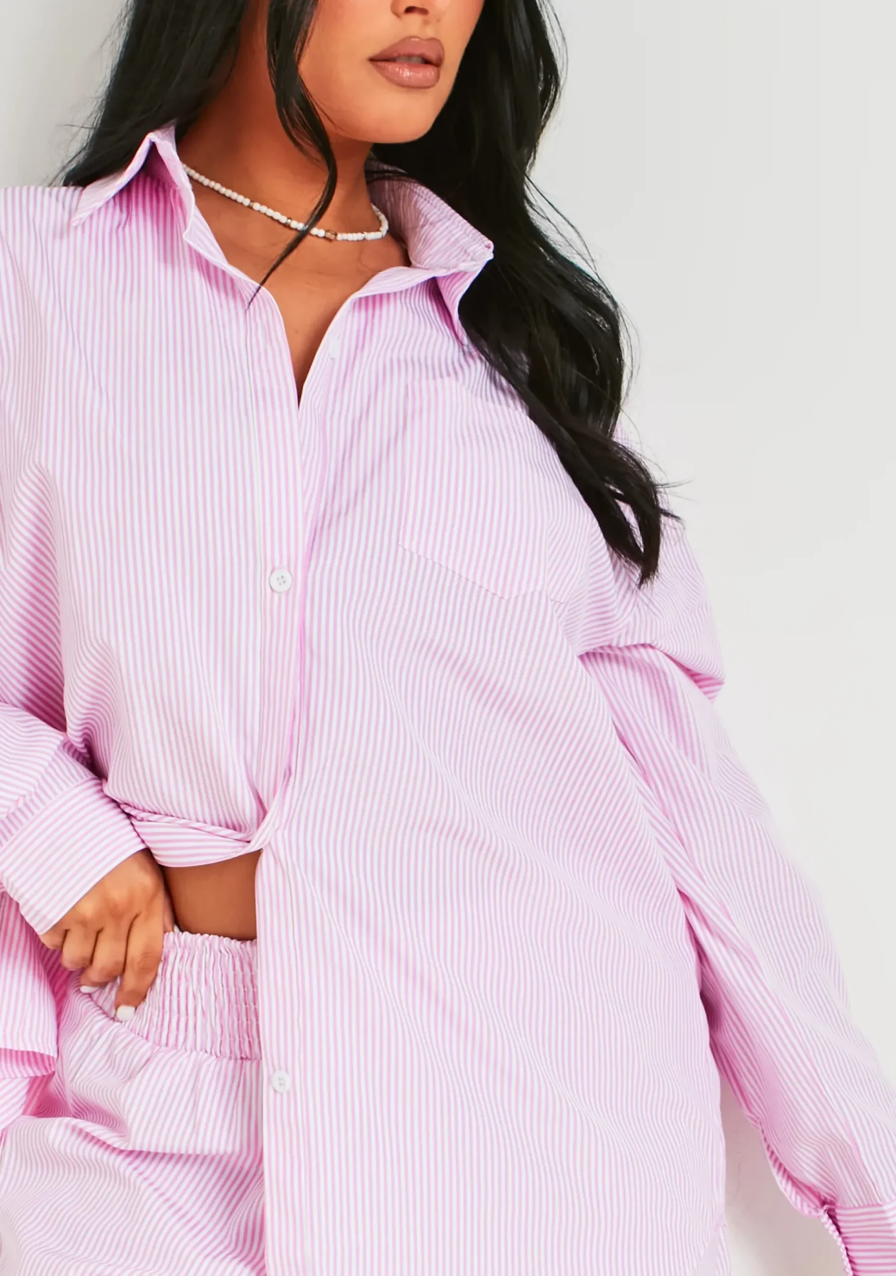 Hallie Pink Pinstripe Oversized Shirt^Missy Empire Outlet