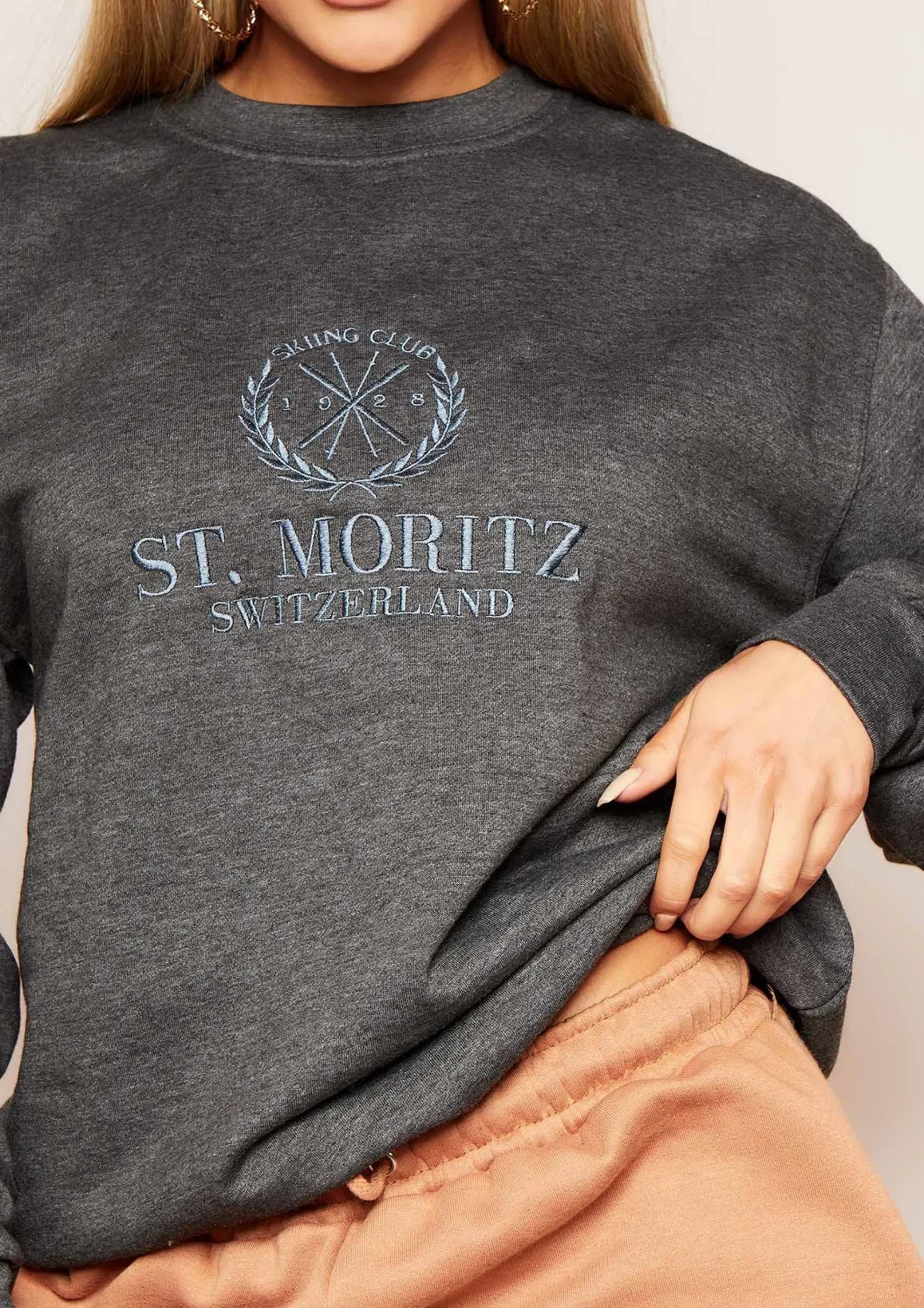 Best Sale Halyn Charcoal Grey St. Moritz Slogan Oversized Sweatshirt Women Loungewear