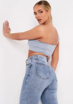 Hannah Blue Double Thick One Shoulder Crop Top^Missy Empire Sale