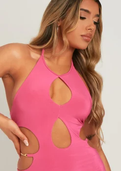 Hot Hannah Pink Cut Out Mini Dress With Chain Detail Women Dresses