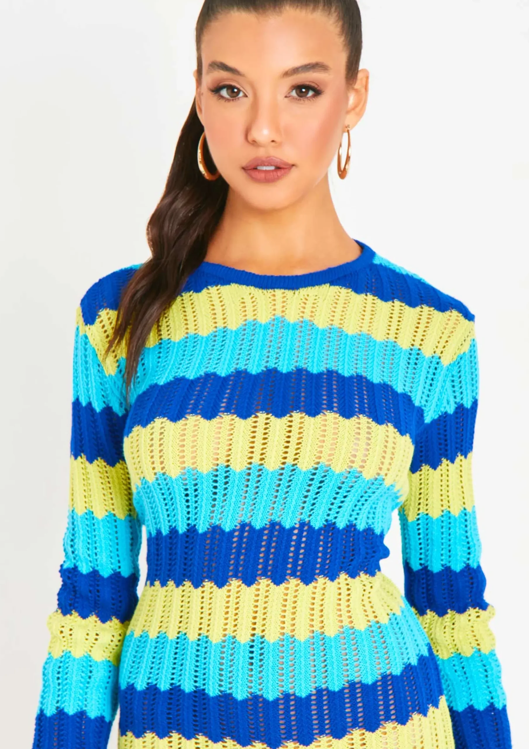 Cheap Harleigh Blue Multi Crochet Knit Backless Mini Dress Women Dresses
