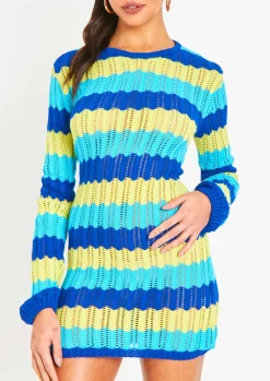 Cheap Harleigh Blue Multi Crochet Knit Backless Mini Dress Women Dresses