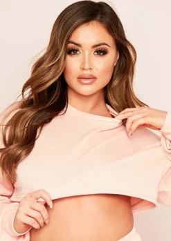 Best Sale Harper Peach Contrast Stitch Cropped Sweatshirt Women Tracksuits