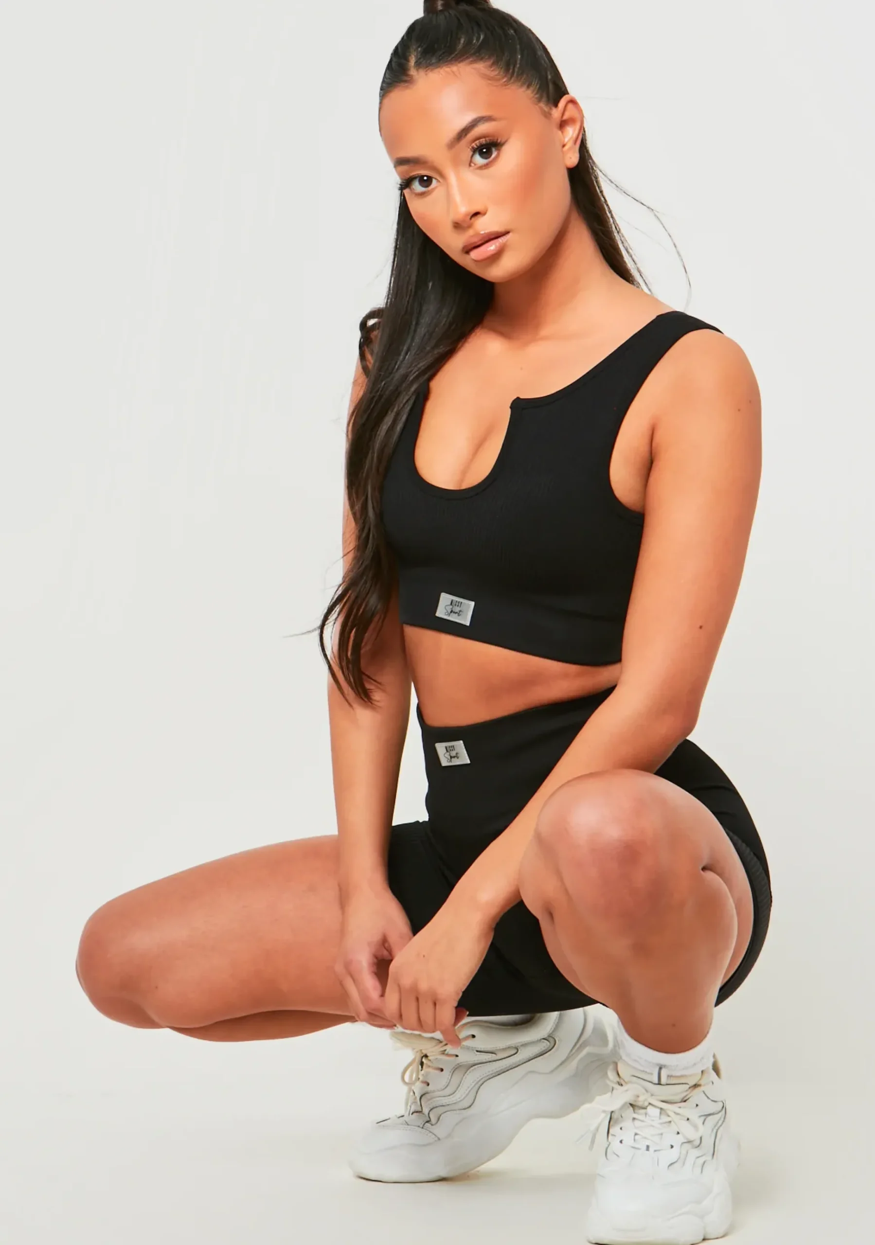 Hayley Black Missy Sport Ribbed V Neck Crop Top^Missy Empire Flash Sale