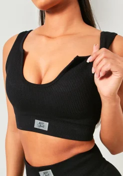 Hayley Black Missy Sport Ribbed V Neck Crop Top^Missy Empire Flash Sale
