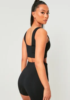 Hayley Black Missy Sport Ribbed V Neck Crop Top^Missy Empire Flash Sale