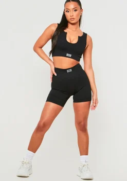 Hayley Black Missy Sport Ribbed V Neck Crop Top^Missy Empire Flash Sale