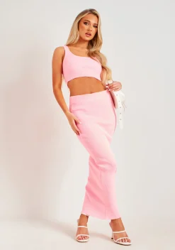 Hayley Pink Rib Knit Midaxi Skirt^Missy Empire Best Sale