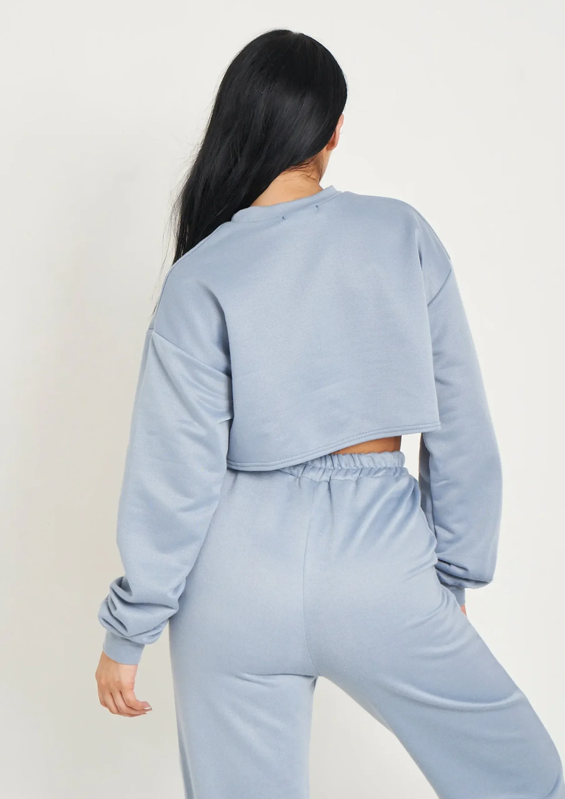 Cheap Hedda Pastel Blue Cropped Loopback Sweatshirt Women Tracksuits