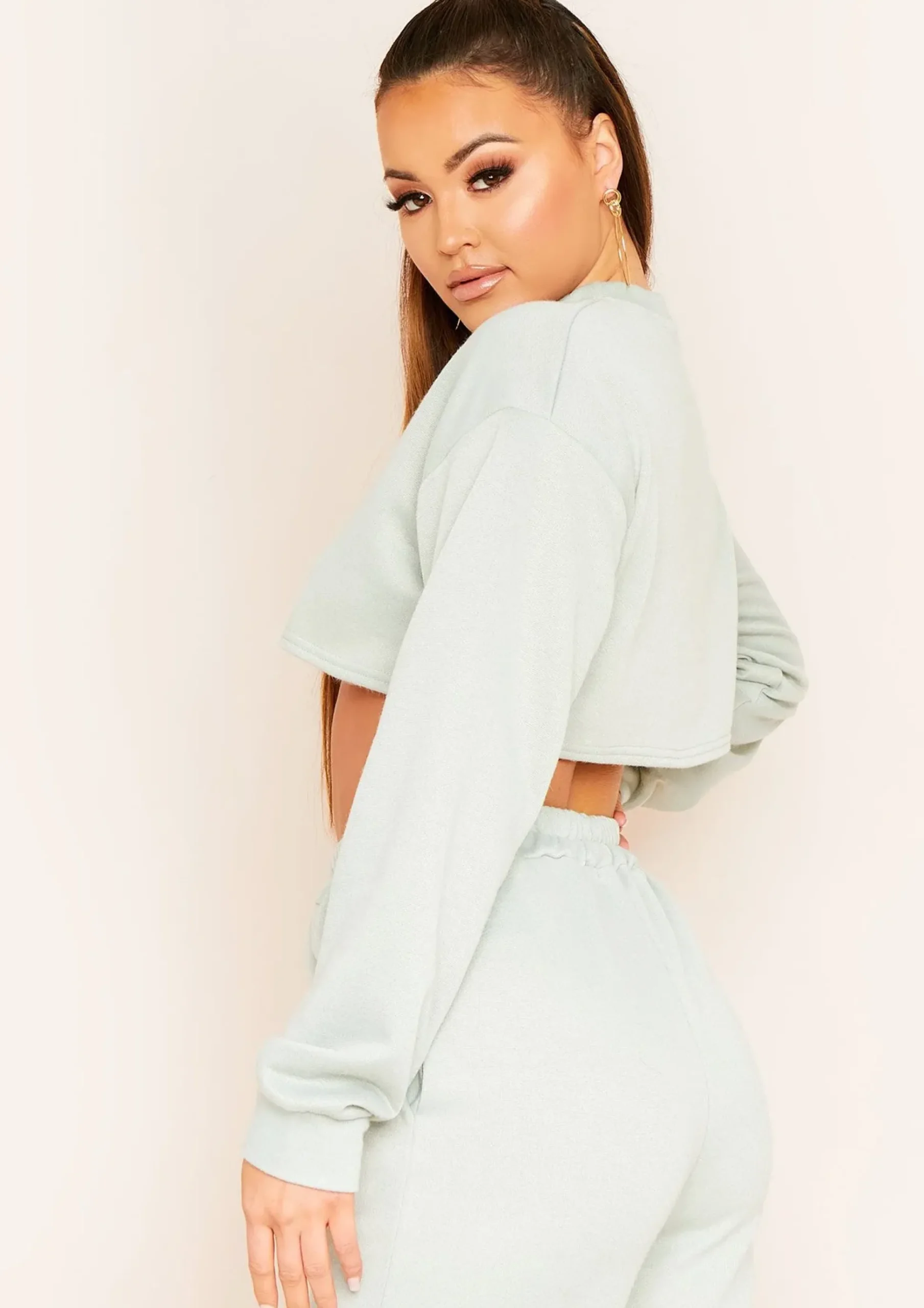 Sale Hedda Sage Green Cropped Loopback Sweatshirt Women Tracksuits