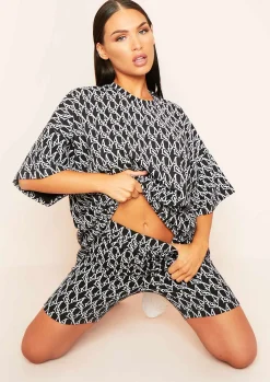 Heidi Black Missy Print Branded Oversized T-Shirt^Missy Empire Hot