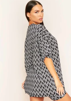 Heidi Black Missy Print Branded Oversized T-Shirt^Missy Empire Hot