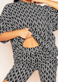 Heidi Black Missy Print Branded Oversized T-Shirt^Missy Empire Hot