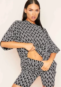 Heidi Black Missy Print Branded Oversized T-Shirt^Missy Empire Hot