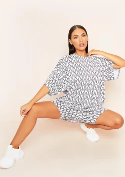 Heidi White Missy Print Branded Oversized T-Shirt^Missy Empire New