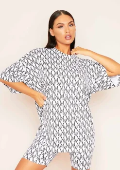Heidi White Missy Print Branded Oversized T-Shirt^Missy Empire New