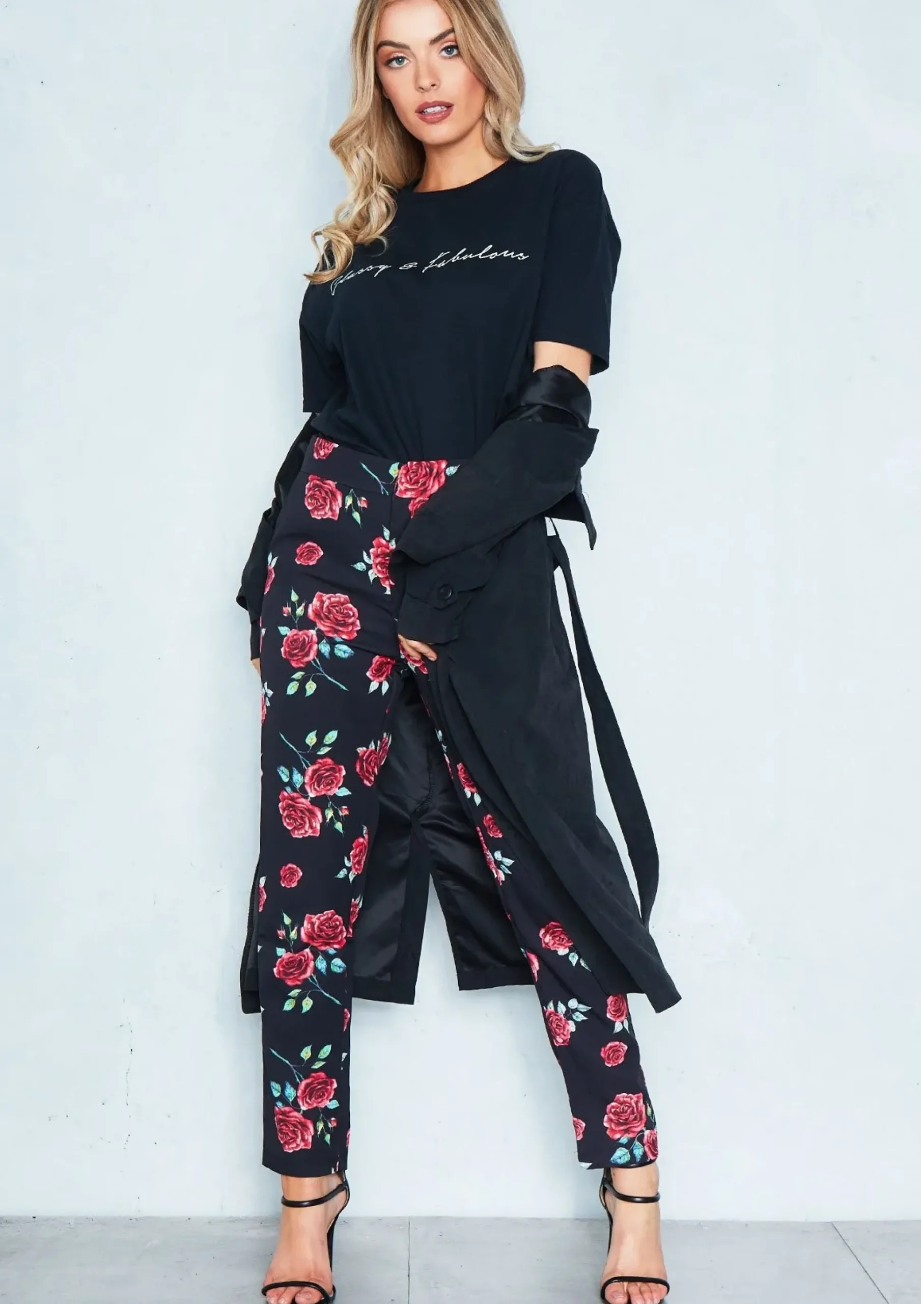 Clearance Hollie Black Floral Cigarette Trousers Women Trousers