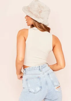 Outlet Holly Beige Ribbed Racer Crop Top Women Basics