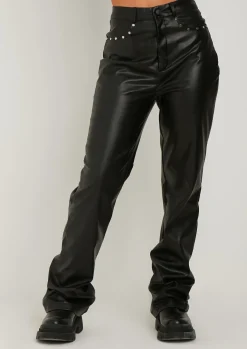 Best Hunter Black Studded Pu Trousers Women Trousers