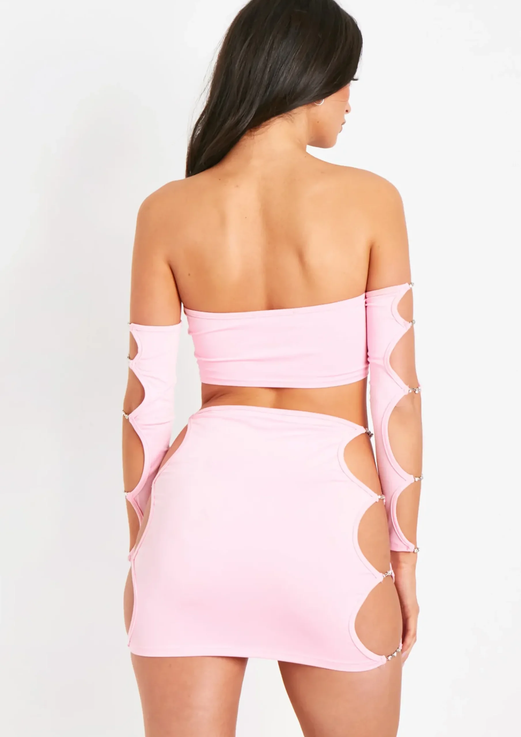 Immie Pink Jewel Crop Top Cut Out With Separate Sleeves^Missy Empire Sale