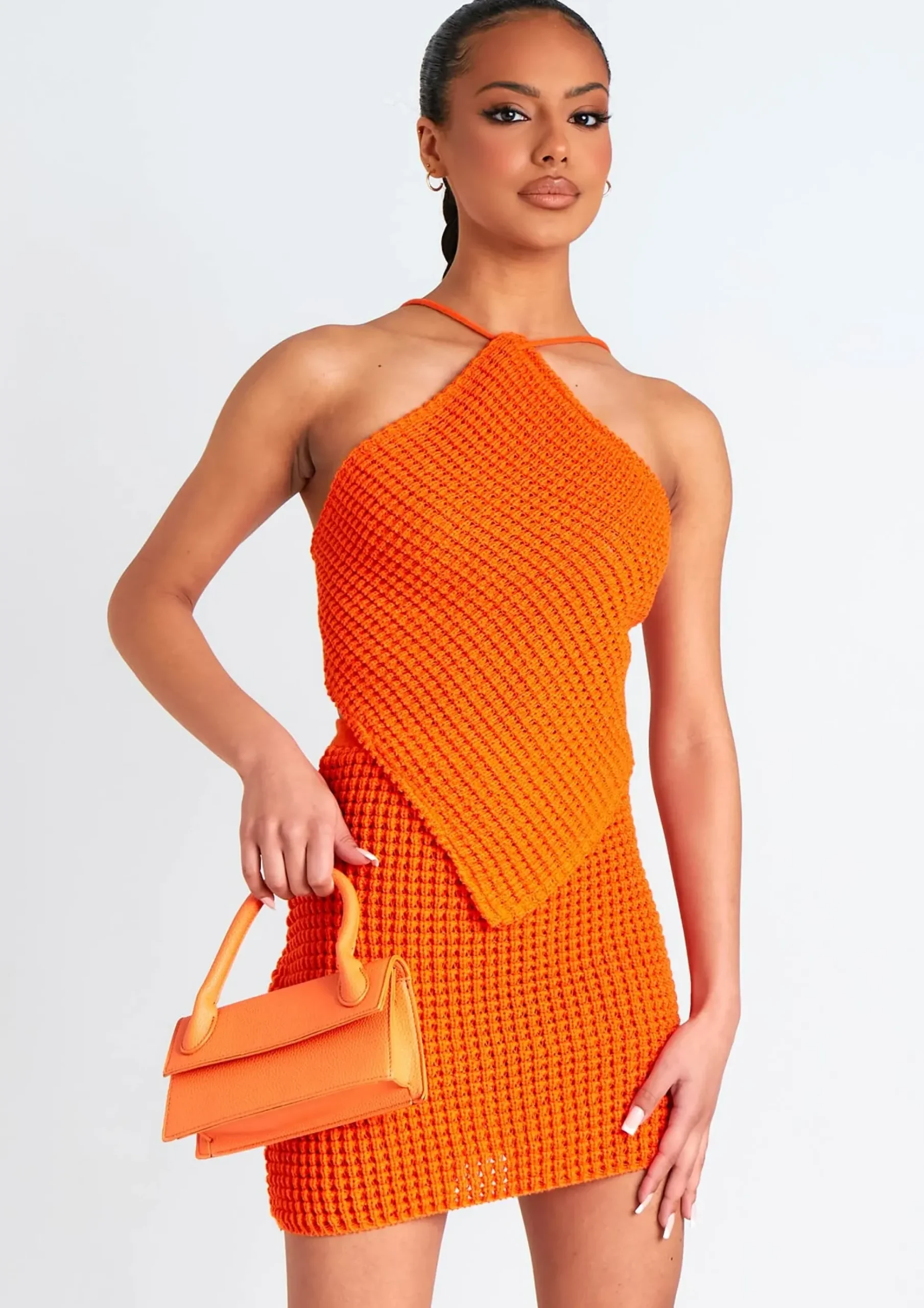 Immy Orange Knitted Mini Skirt^Missy Empire Cheap
