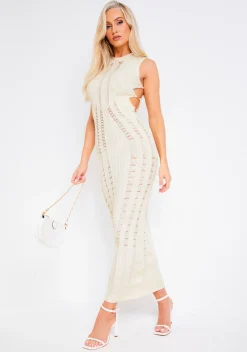 Cheap Imogen Cream Knitted Corset Maxi Chain Dress Women Dresses