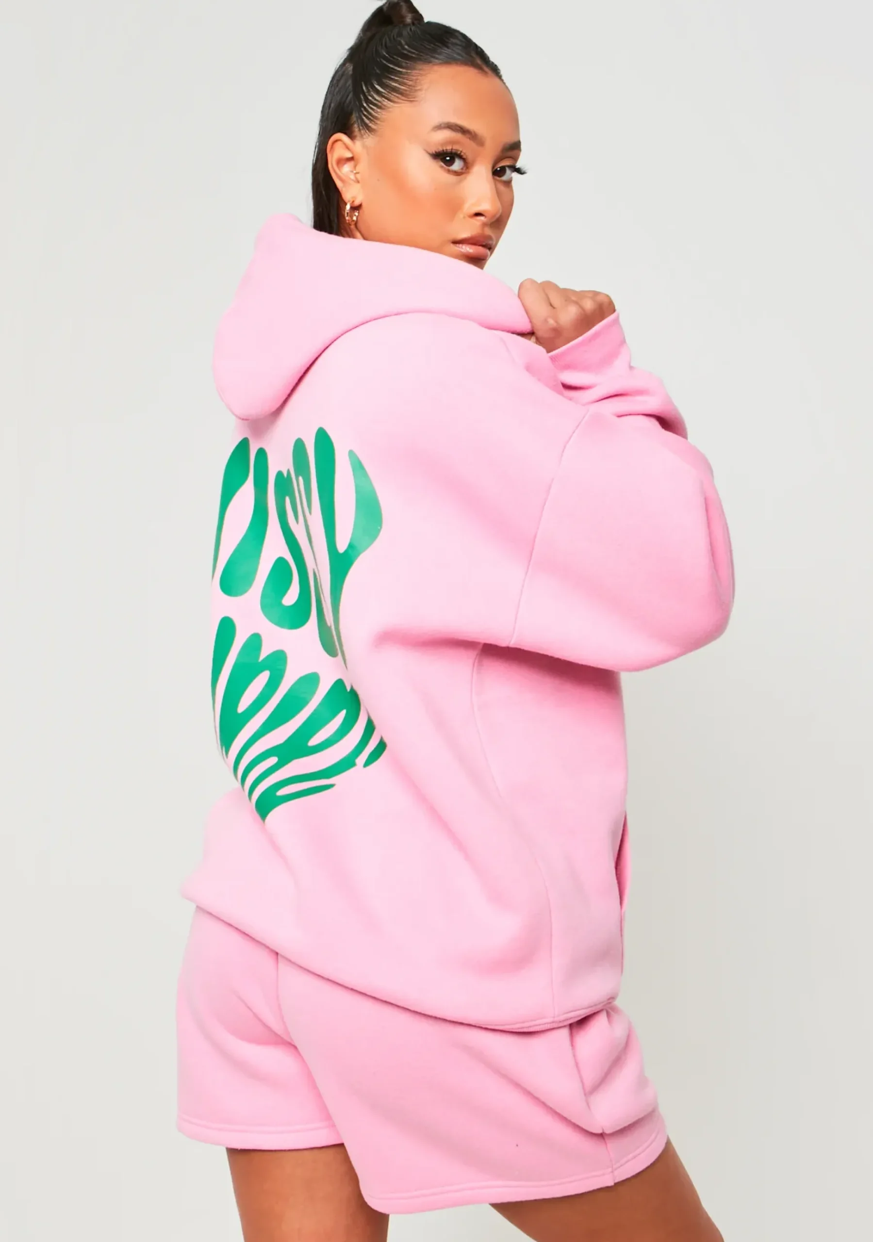 Best Sale Ines Pink Oversized Heart Print Hoodie Women Tracksuits