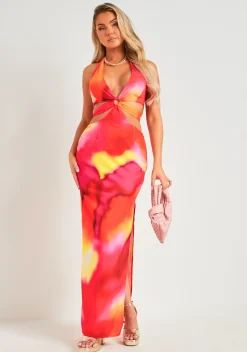 Cheap Ira Multi Printed Cut Out Halter Maxi Dress Women Dresses