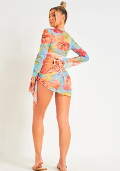 Irina Multi Floral Print Mesh Sarong^Missy Empire Sale