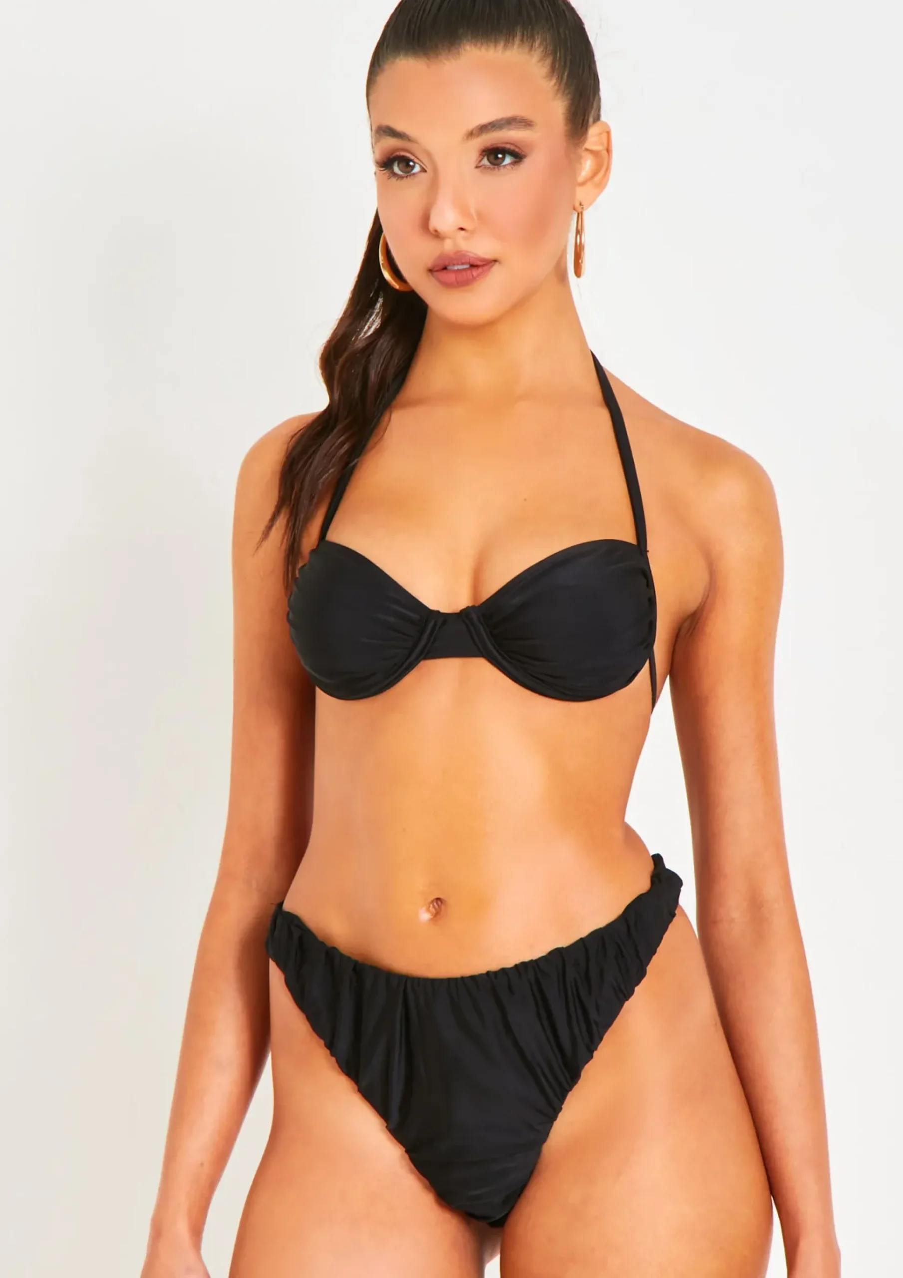Irla Black Halterneck Ruched Detail Underwire Bikini Top^Missy Empire Store