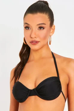Irla Black Halterneck Ruched Detail Underwire Bikini Top^Missy Empire Store