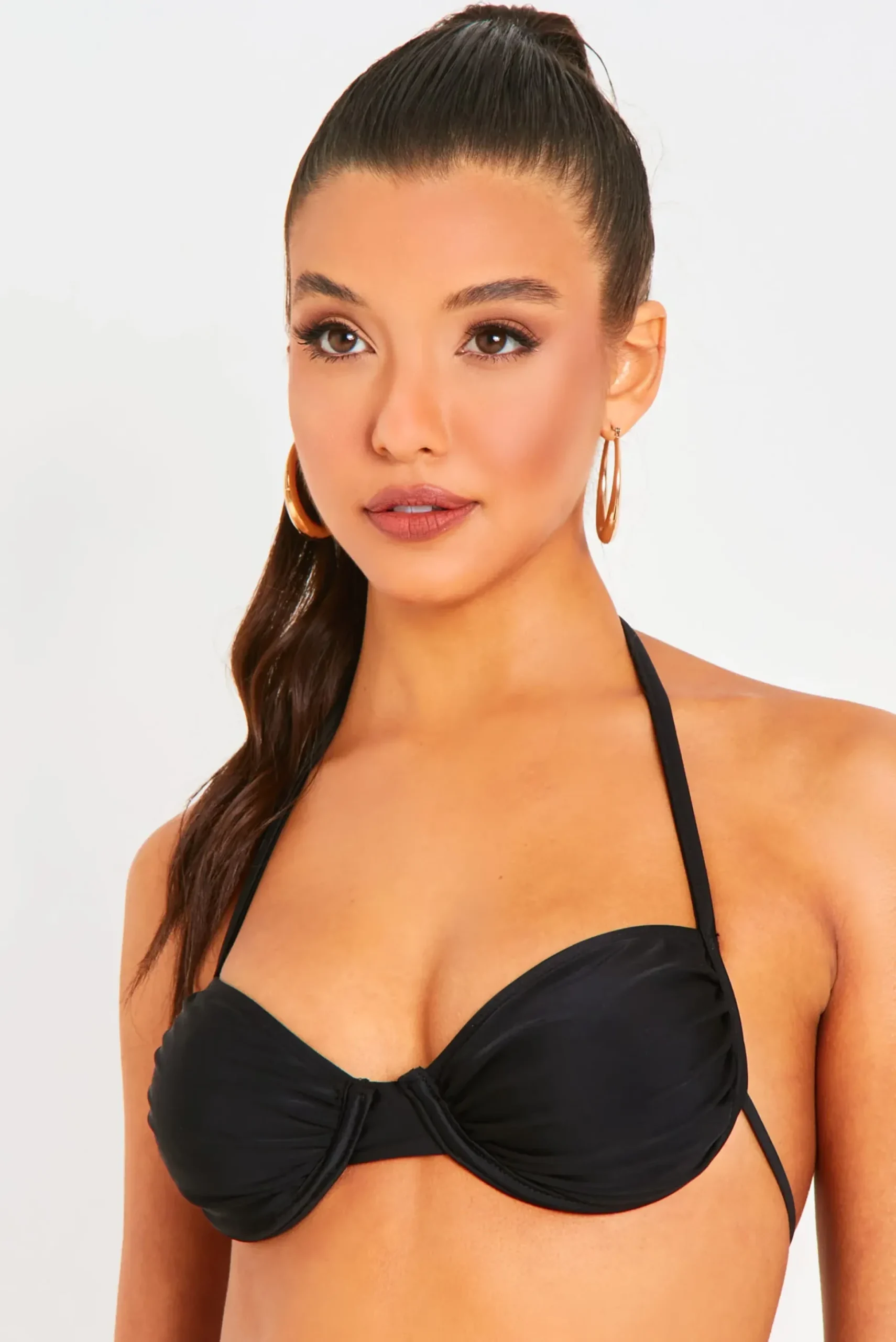 Irla Black Halterneck Ruched Detail Underwire Bikini Top^Missy Empire Store