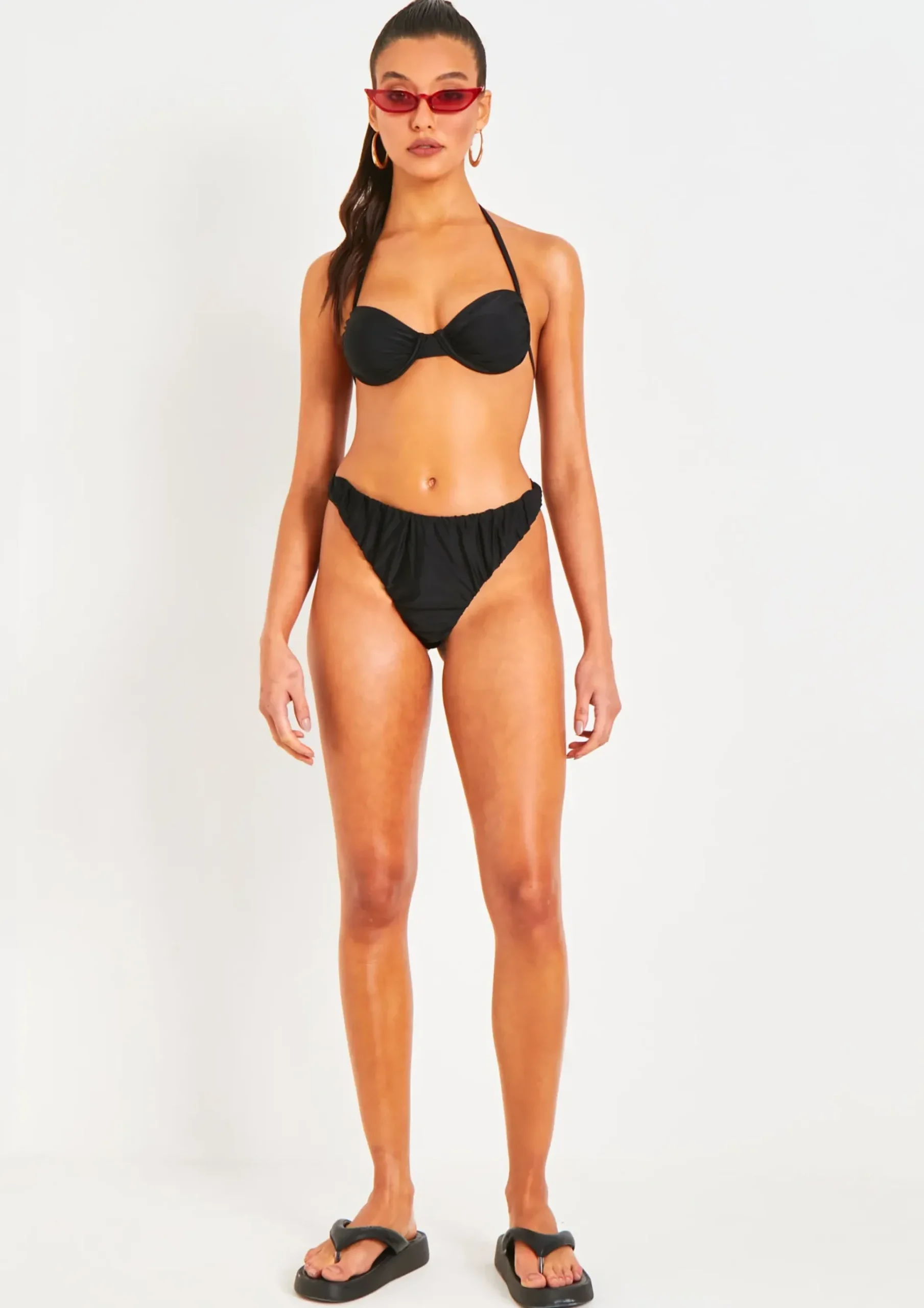 Irla Black Halterneck Ruched Detail Underwire Bikini Top^Missy Empire Store