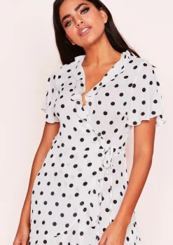 Sale Isabella White Polkadot Wrap Frill Dress Women Dresses