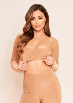 Isabella Camel Double Layer Crop Top^Missy Empire Store