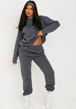 Flash Sale Issy Charcoal Missy Girl Embroidered 90's Cuffed Jogger Women Tracksuits