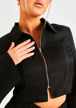 Ivanna Black Zip Through Tailored Jacket^Missy Empire Best Sale