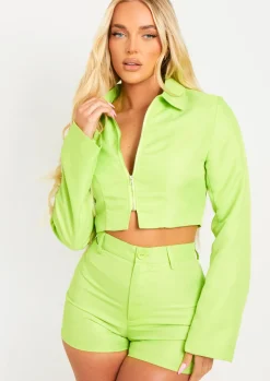 Ivanna Lime Zip Through Tailored Cropped Jacket^Missy Empire Online