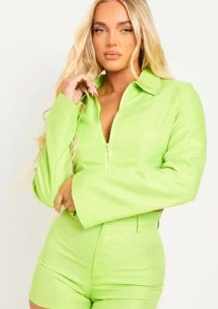Ivanna Lime Zip Through Tailored Cropped Jacket^Missy Empire Online