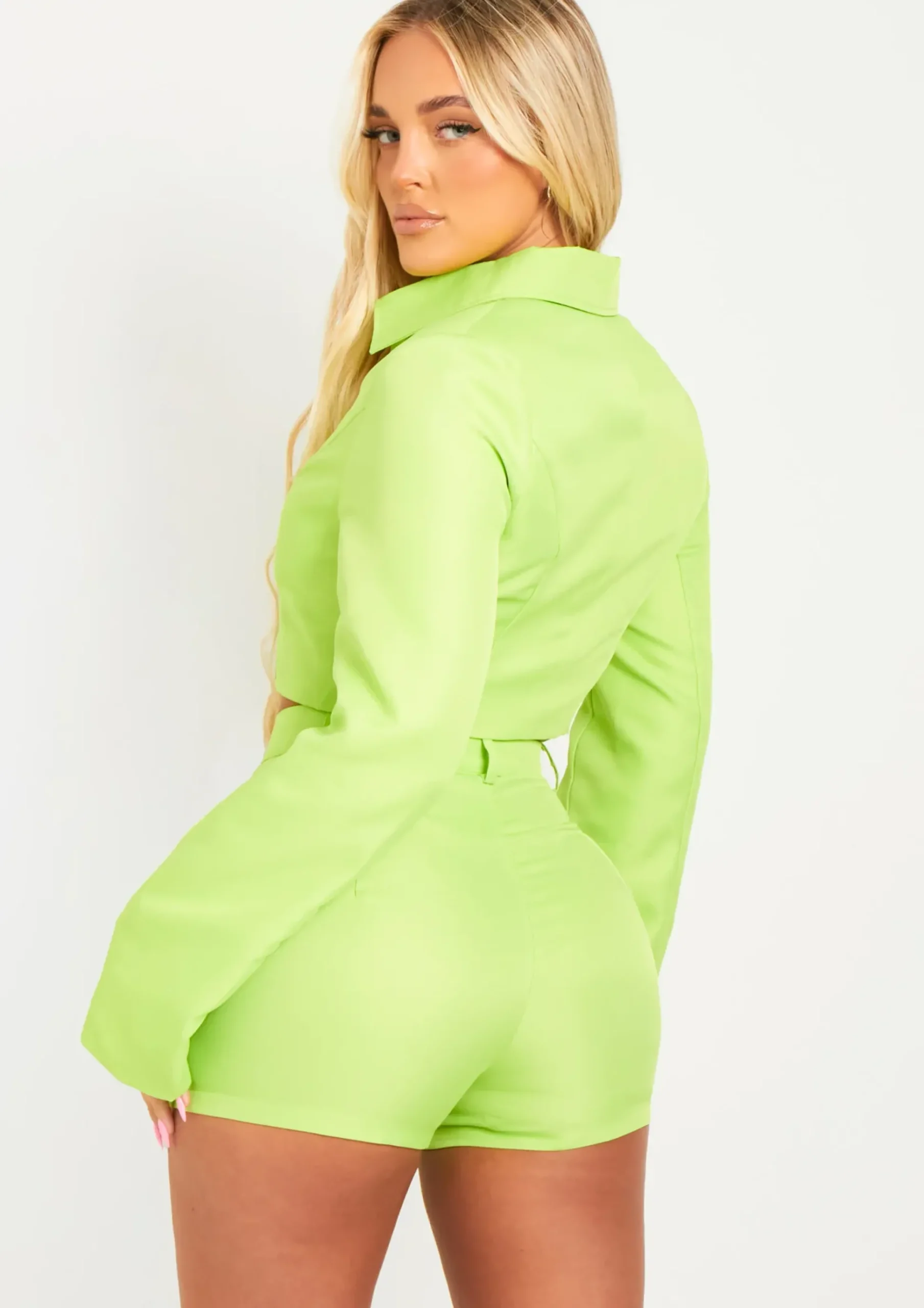 Ivanna Lime Zip Through Tailored Cropped Jacket^Missy Empire Online