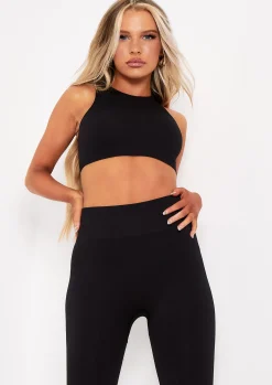 Shop Jacqueline Black Seamless Ribbed Racer Crop Top Women Seamless & Shapewear