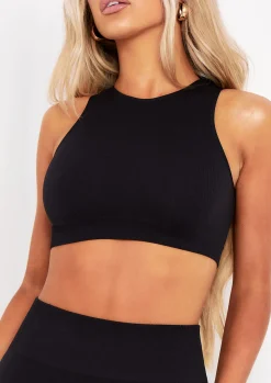 Shop Jacqueline Black Seamless Ribbed Racer Crop Top Women Seamless & Shapewear