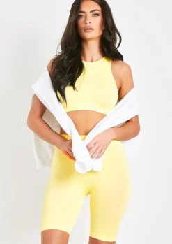 Jacqueline Lemon Seamless Ribbed Racer Crop Top^Missy Empire Shop